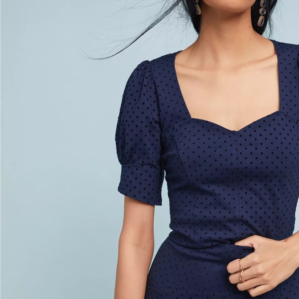 Anthropologie Maeve Women's Sevigny Blue Polka Dot Puff Sleeve Blouse Size XS